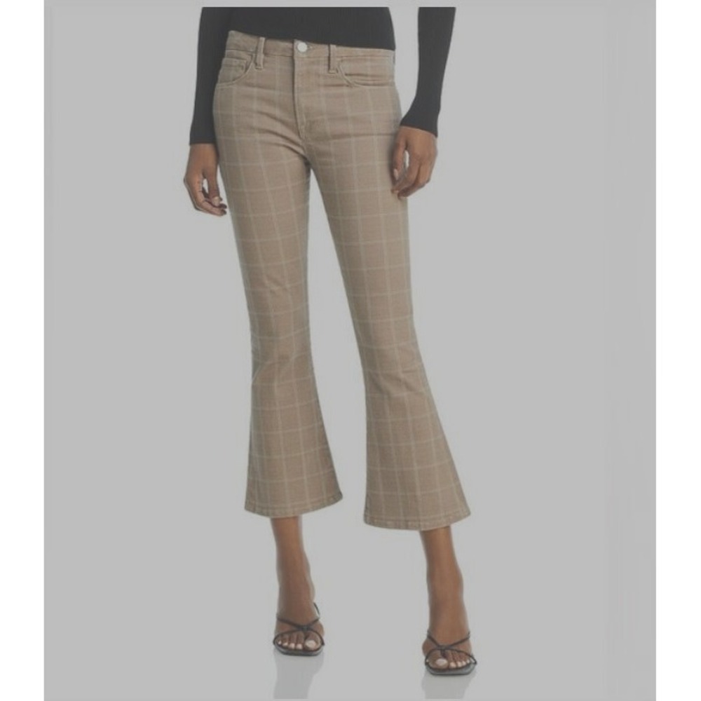 FRAME Le Crop Mini Boot Pants Womens 32 Beige Check Plaid Cropped Bootcut NEW